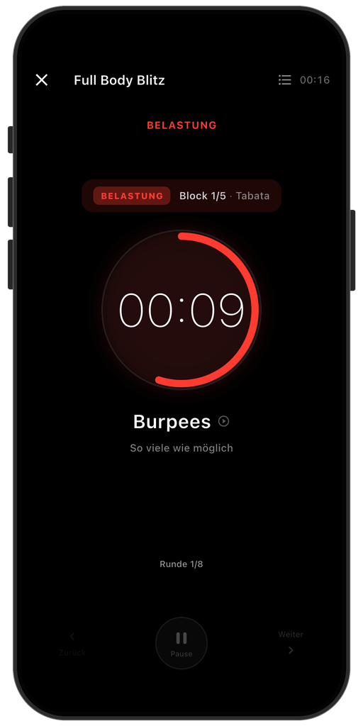 Pacelab Intervals während eines Workouts