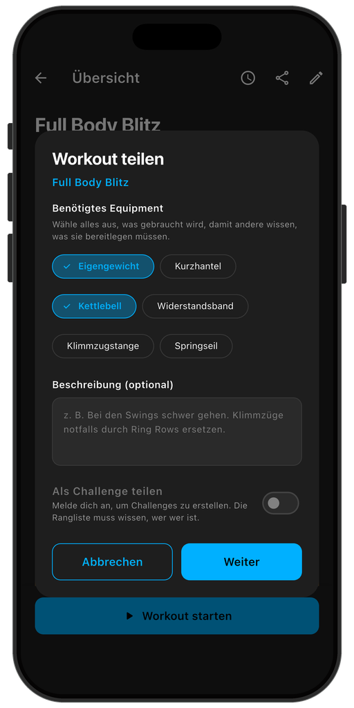 Ein Pacelab-Workout mit einem Kunden teilen